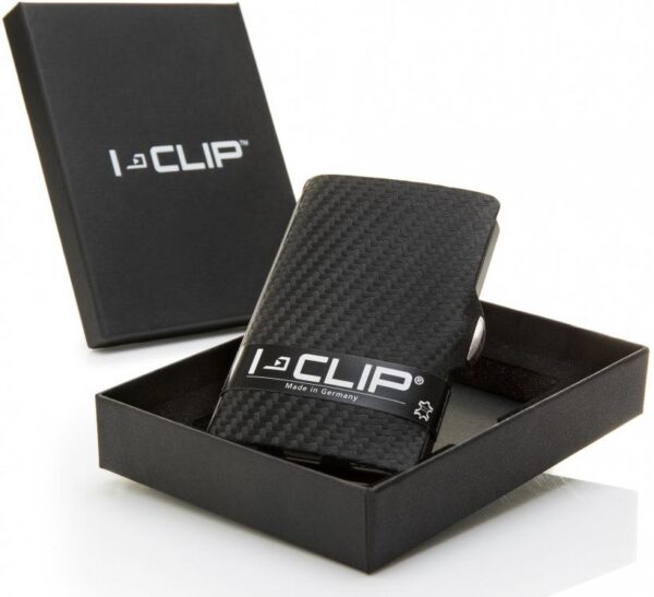 i-Clip bőr bankkártya tartó – fekete carbon fiber bőr - Image 3