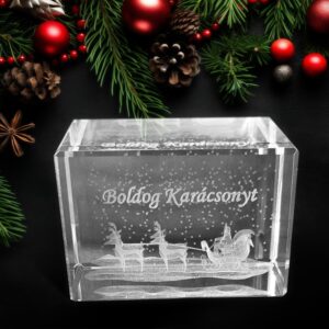 Karácsonyi üvegkristály hasáb egyedi felirattal