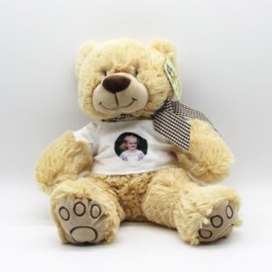 Bézs maci fényképes pólóval 35 cm