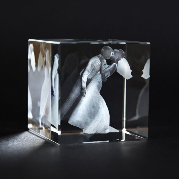 Üvegkristály kocka 14x14x14 cm valódi 3D fotó opcióval