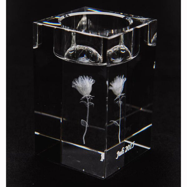 Üvegkristály mécsestartó ajándék gravírozással 5x5x8 cm