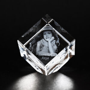 Üvegkristály vágott sarkú kocka 10x10x10 cm 3D fotó opcióval
