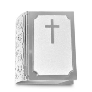 Biblia alakú fém dobozka kereszttel, ajándék gravírozással