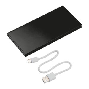 Lapos fekete 8000 mAh powerbank ajándék gravírozással