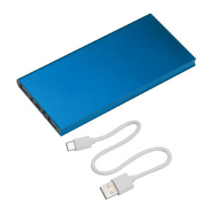 Lapos kék 8000 mAh powerbank ajándék gravírozással