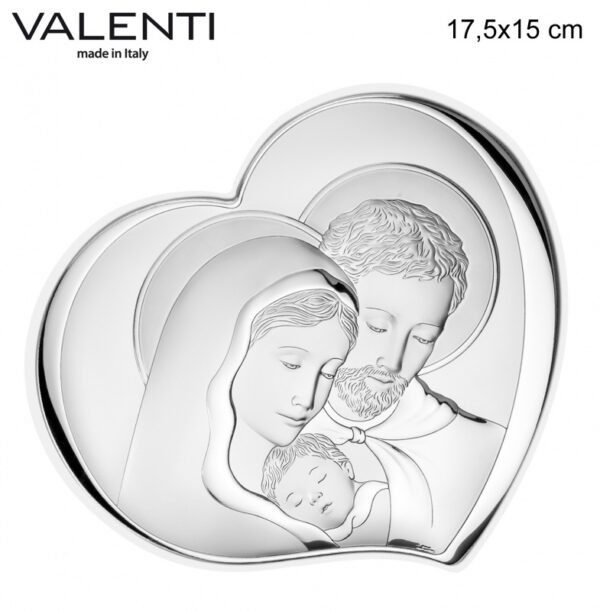 Szív alakú Valenti ezüstözött keresztelő Szent Család kép