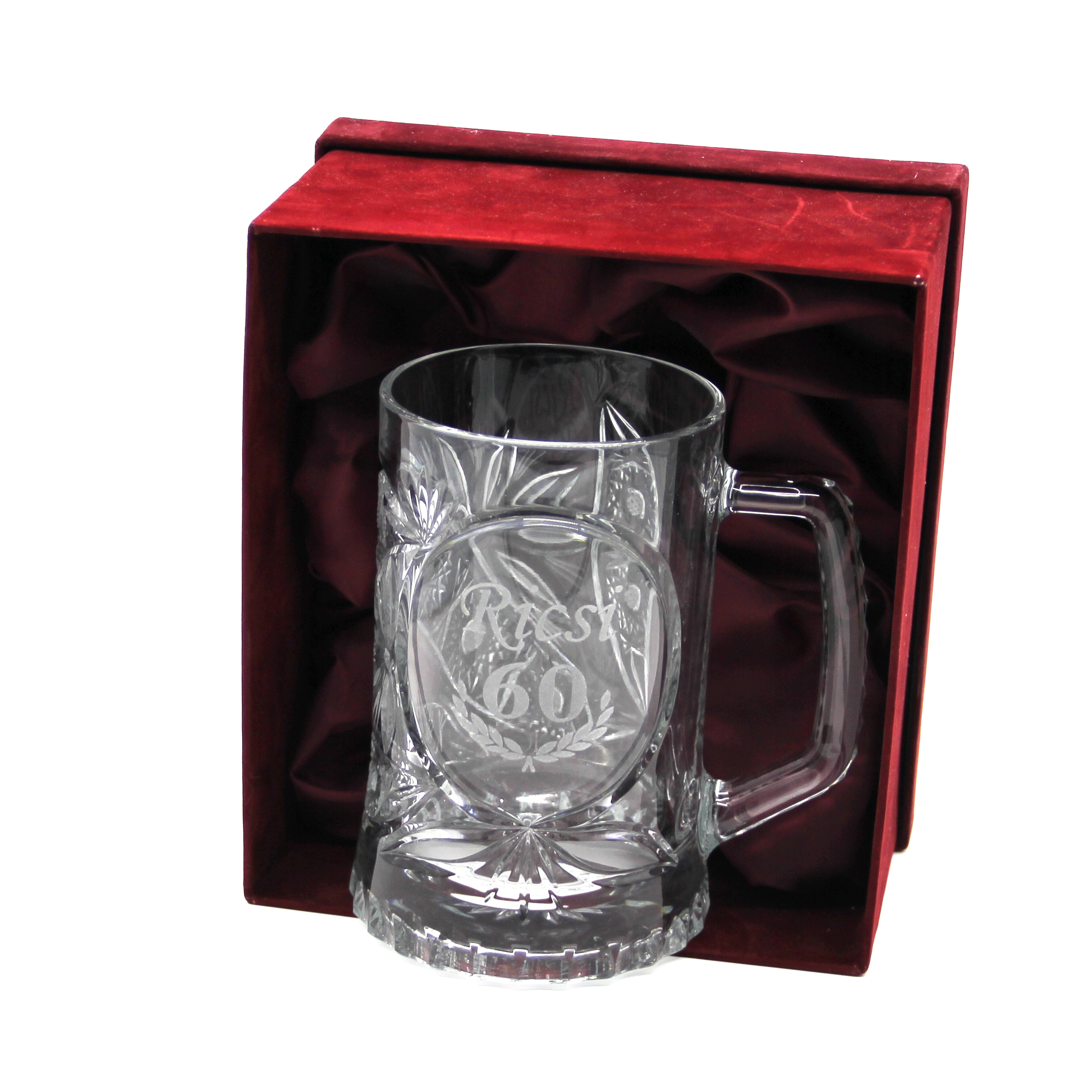 Ólomkristály söröskorsó ajándék gravírozással díszdobozban
